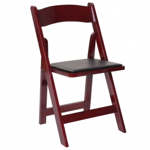 Wood Mahogany Folding Chair with Padded Seat